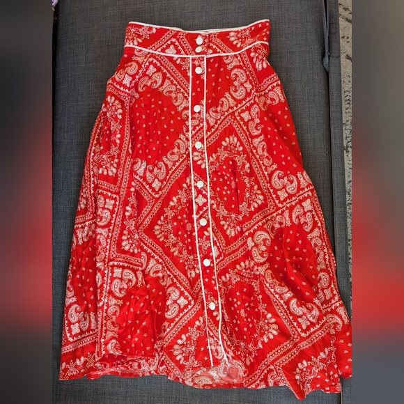 Dresses & Skirts - Red Paisley Button-Up Skirt